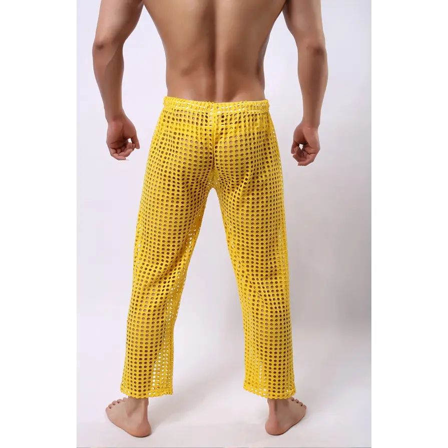 new fashion men sexy mesh trousers men casual hollow trousers