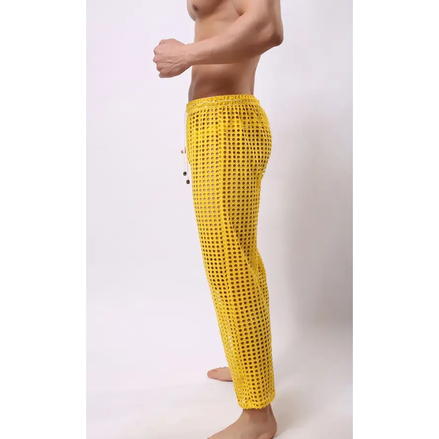 new fashion men sexy mesh trousers men casual hollow trousers