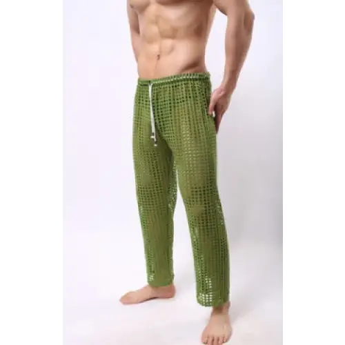 new fashion men sexy mesh trousers men casual hollow trousers - Green / L