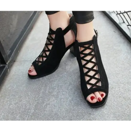 New fish mouth sandals plus size women’s shoes - Black / 38