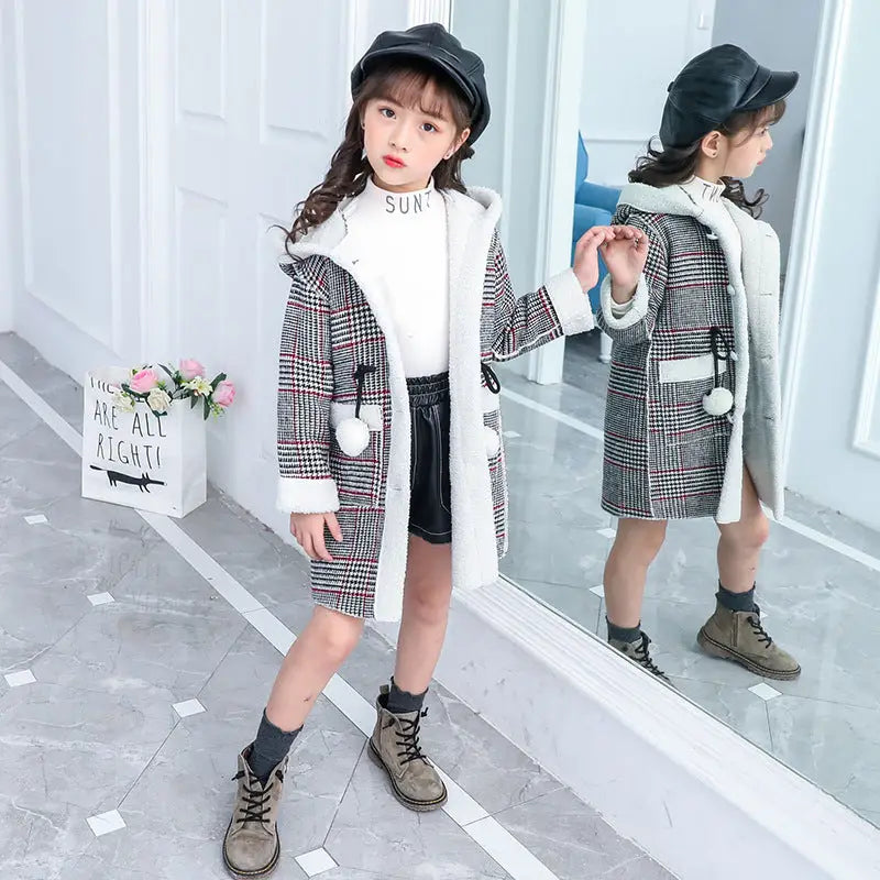 new foreign gas plus velvet jacket thick medium and large children Korean version of the coat woolen coat - Gray / 110cm