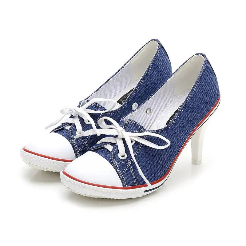 New Korean Style Single Shoes Women Fashion Casual Canvas Shoes Women’s Shoes High Heels - A4A / 34