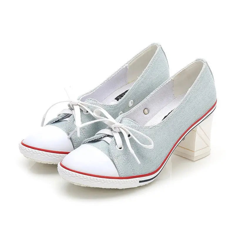 New Korean Style Single Shoes Women Fashion Casual Canvas Shoes Women’s Shoes High Heels - A10A / 34