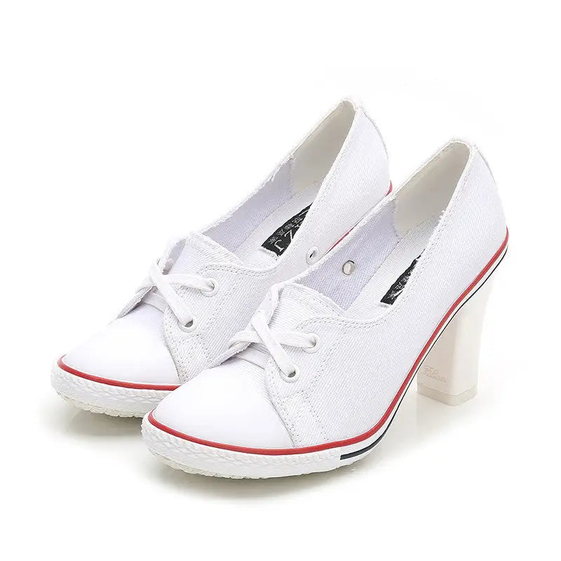 New Korean Style Single Shoes Women Fashion Casual Canvas Shoes Women’s Shoes High Heels - A1A / 34