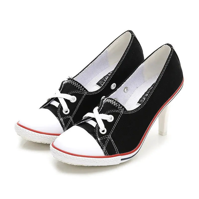 New Korean Style Single Shoes Women Fashion Casual Canvas Shoes Women’s Shoes High Heels - A3A / 34
