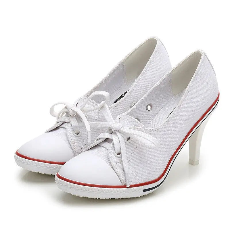 New Korean Style Single Shoes Women Fashion Casual Canvas Shoes Women’s Shoes High Heels - A6A / 34