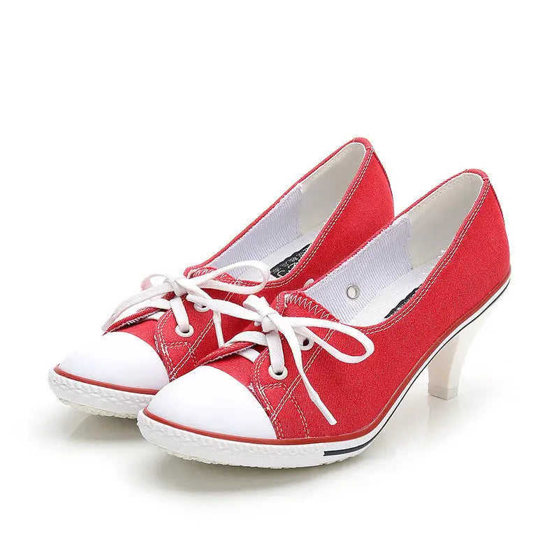 New Korean Style Single Shoes Women Fashion Casual Canvas Shoes Women’s Shoes High Heels - A2A / 34
