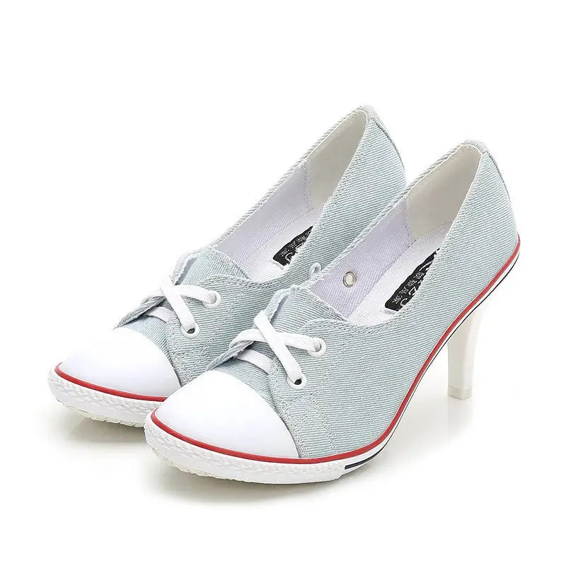 New Korean Style Single Shoes Women Fashion Casual Canvas Shoes Women’s Shoes High Heels - A5A / 34