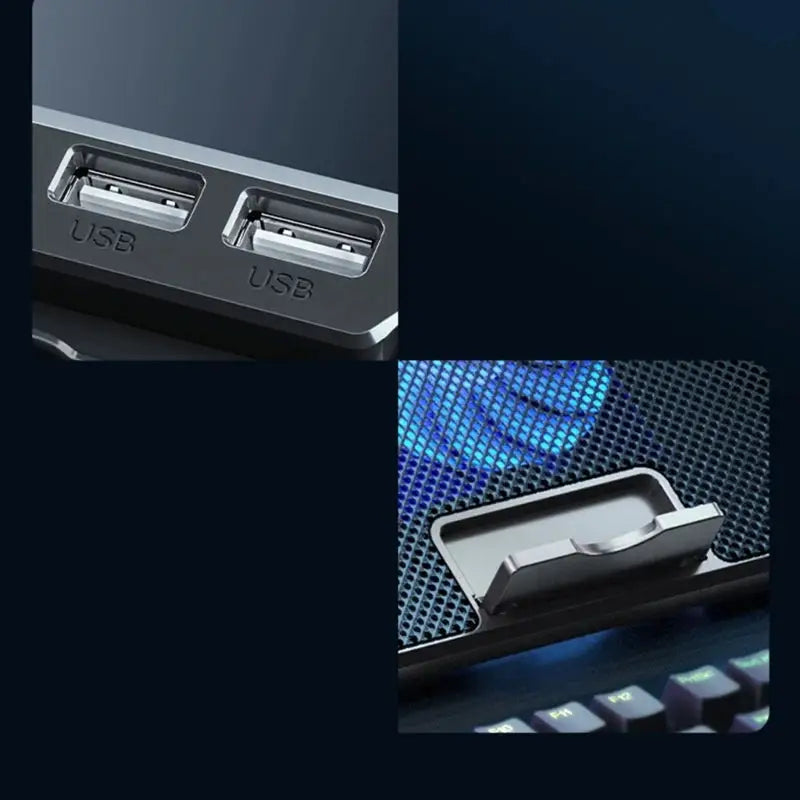New Laptop Cooler Laptop Cooling Pad Notebook Gaming Cooler Stand with 6 LED Fan 2 USB Ports Phone Holder for 15.6in