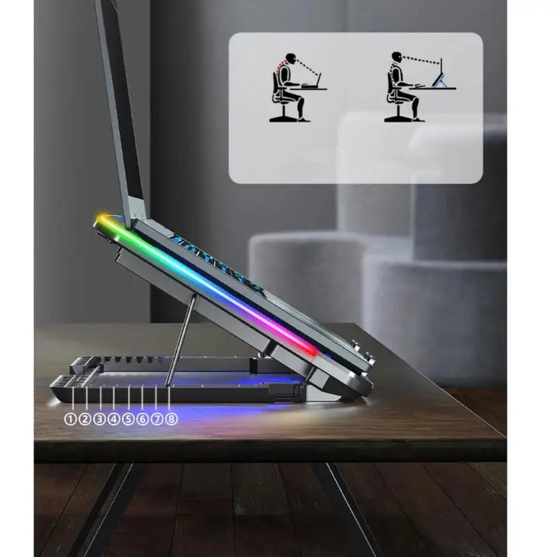 New Laptop Cooler Laptop Cooling Pad Notebook Gaming Cooler Stand with 6 LED Fan 2 USB Ports Phone Holder for 15.6in