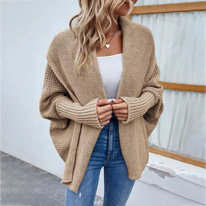 New Loose Knitted Sweater Solid Color Bat Sleeve Large Lapel Cardigan Autumn And Winter Fashion Jacket For Women Clothing Beyond Trends Hub