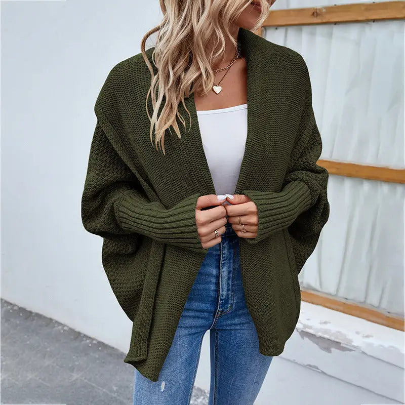 New Loose Knitted Sweater Solid Color Bat Sleeve Large Lapel Cardigan Autumn And Winter Fashion Jacket For Women Clothing Beyond Trends Hub