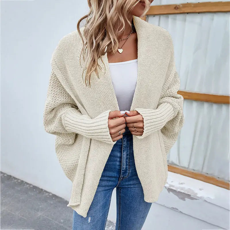 New Loose Knitted Sweater Solid Color Bat Sleeve Large Lapel Cardigan Autumn And Winter Fashion Jacket For Women Clothing Beyond Trends Hub