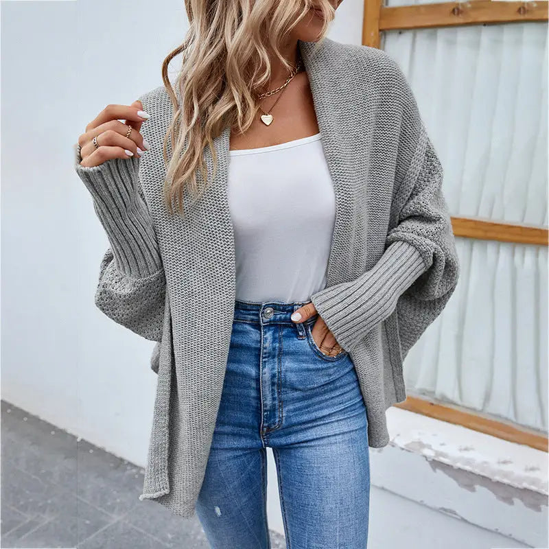New Loose Knitted Sweater Solid Color Bat Sleeve Large Lapel Cardigan Autumn And Winter Fashion Jacket For Women Clothing Beyond Trends Hub