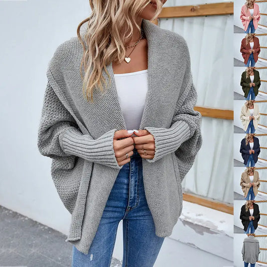 New Loose Knitted Sweater Solid Color Bat Sleeve Large Lapel Cardigan Autumn And Winter Fashion Jacket For Women Clothing Beyond Trends Hub