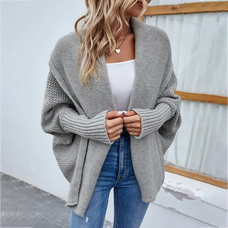 New Loose Knitted Sweater Solid Color Bat Sleeve Large Lapel Cardigan Autumn And Winter Fashion Jacket For Women Clothing Beyond Trends Hub