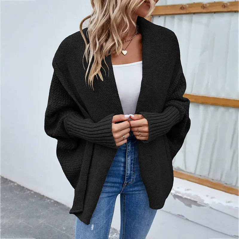 New Loose Knitted Sweater Solid Color Bat Sleeve Large Lapel Cardigan Autumn And Winter Fashion Jacket For Women Clothing Beyond Trends Hub