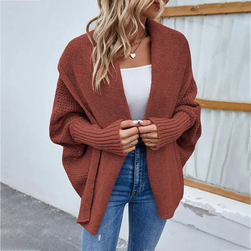 New Loose Knitted Sweater Solid Color Bat Sleeve Large Lapel Cardigan Autumn And Winter Fashion Jacket For Women Clothing Beyond Trends Hub