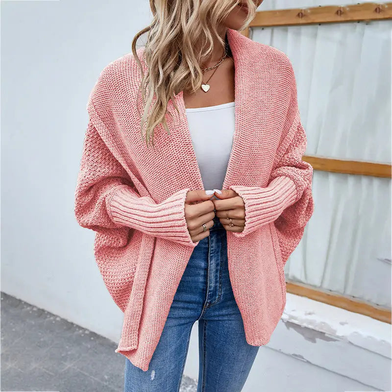 New Loose Knitted Sweater Solid Color Bat Sleeve Large Lapel Cardigan Autumn And Winter Fashion Jacket For Women Clothing Beyond Trends Hub