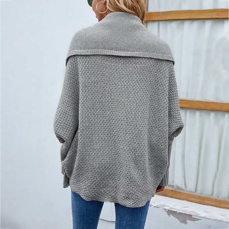New Loose Knitted Sweater Solid Color Bat Sleeve Large Lapel Cardigan Autumn And Winter Fashion Jacket For Women Clothing Beyond Trends Hub
