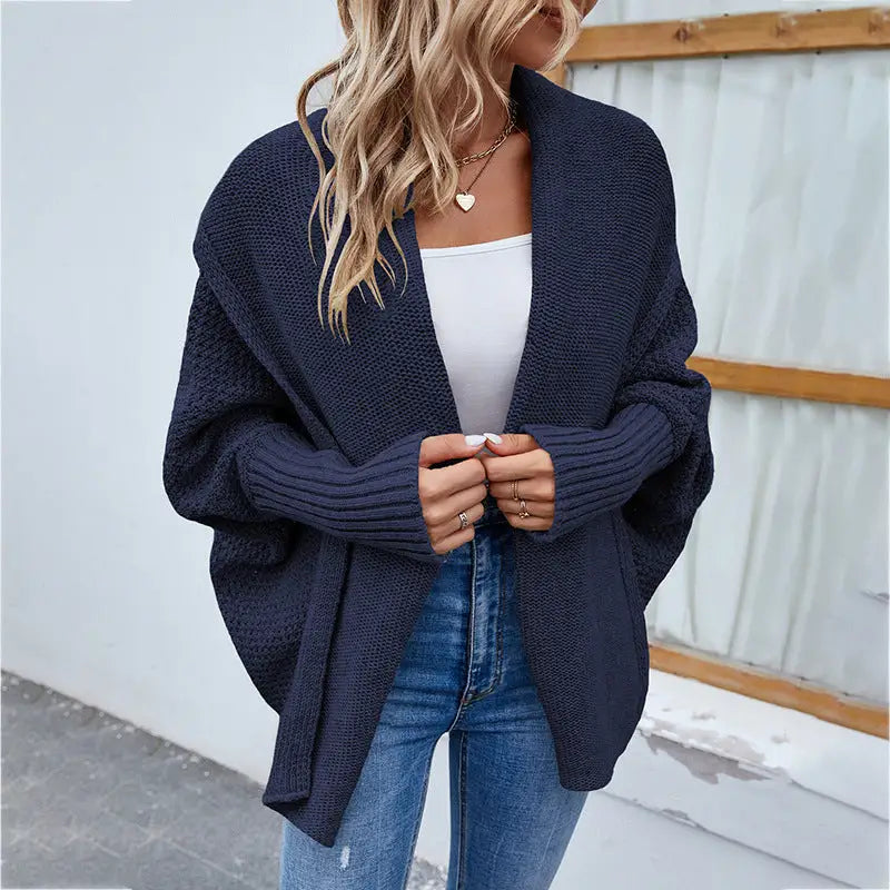 New Loose Knitted Sweater Solid Color Bat Sleeve Large Lapel Cardigan Autumn And Winter Fashion Jacket For Women Clothing Beyond Trends Hub