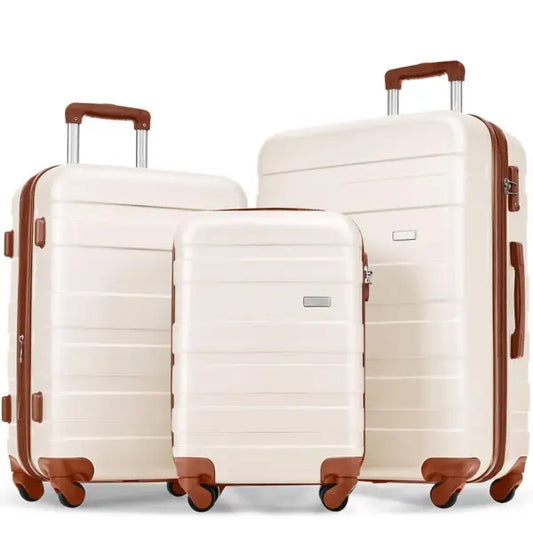 New Luggage Set With 3 ABS Hard Shells - Ivory and brown - 5