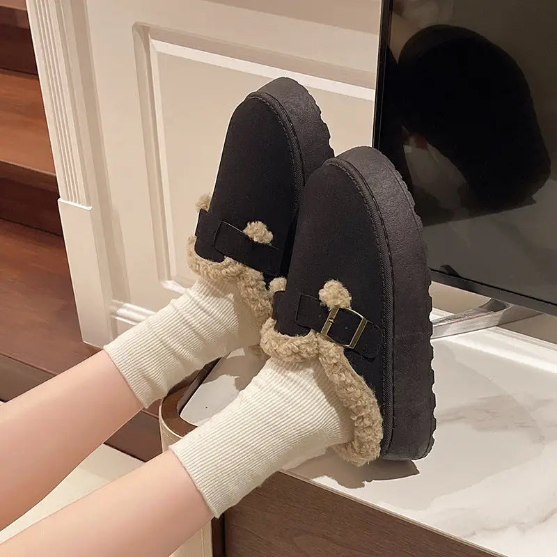 New Luxury Winter Women’s Shoes Plush Fashion Retro Bean Shoes Cotton Women’s Flat Sole Slippers Platform Women Boots