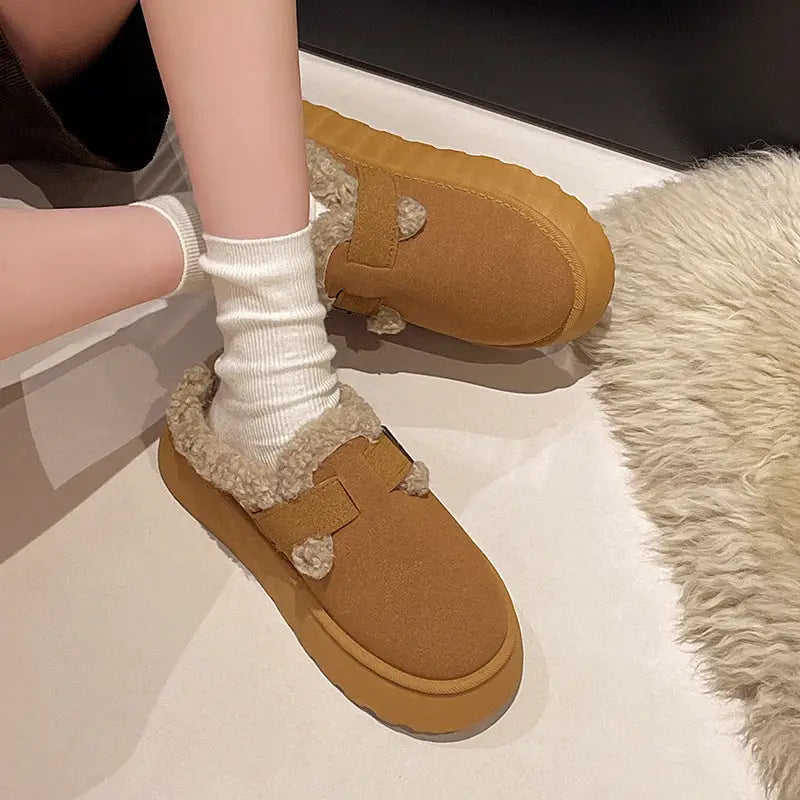 New Luxury Winter Women’s Shoes Plush Fashion Retro Bean Shoes Cotton Women’s Flat Sole Slippers Platform Women Boots