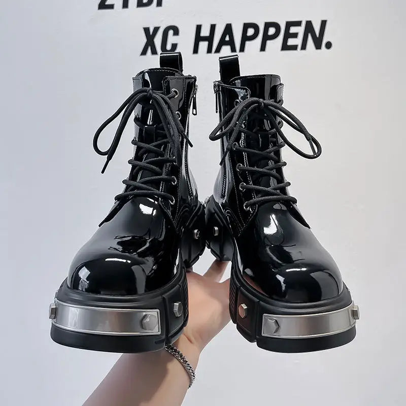 New Men's Chunky Heel Platform Round Head Lace-up Martin Boots Beyond Trends Hub