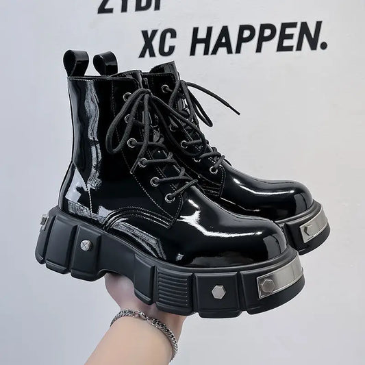 New Men's Chunky Heel Platform Round Head Lace-up Martin Boots Beyond Trends Hub