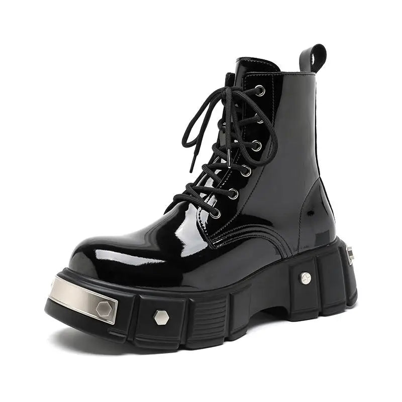 New Men's Chunky Heel Platform Round Head Lace-up Martin Boots Beyond Trends Hub