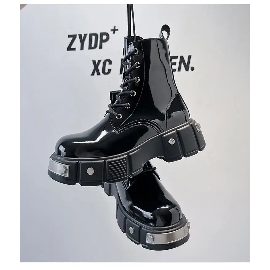 New Men's Chunky Heel Platform Round Head Lace-up Martin Boots Beyond Trends Hub