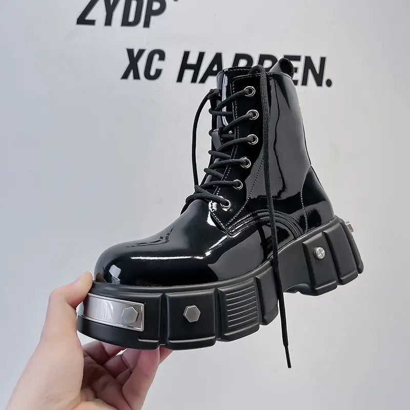 New Men's Chunky Heel Platform Round Head Lace-up Martin Boots Beyond Trends Hub
