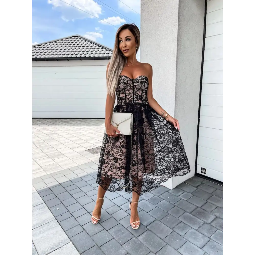 New Off Shoulder Bra Lace Dress For Women - Black / S