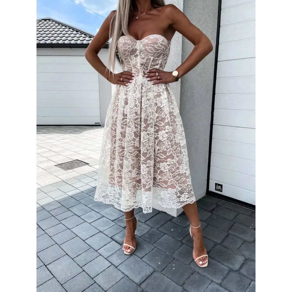 New Off Shoulder Bra Lace Dress For Women - White / S