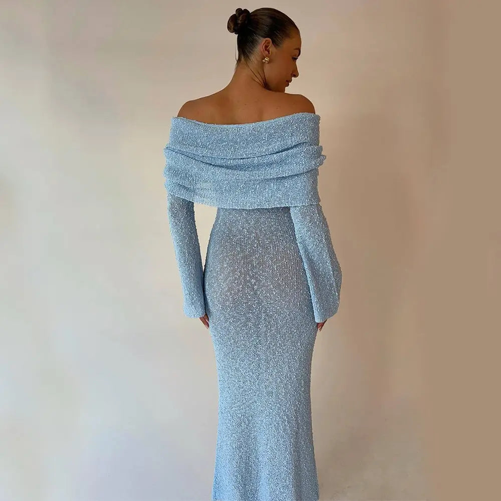New One-shoulder Knitted Long-sleeved Dress Sexy Beach Holiday Long Dresses Womens Clothing Beyond Trends Hub