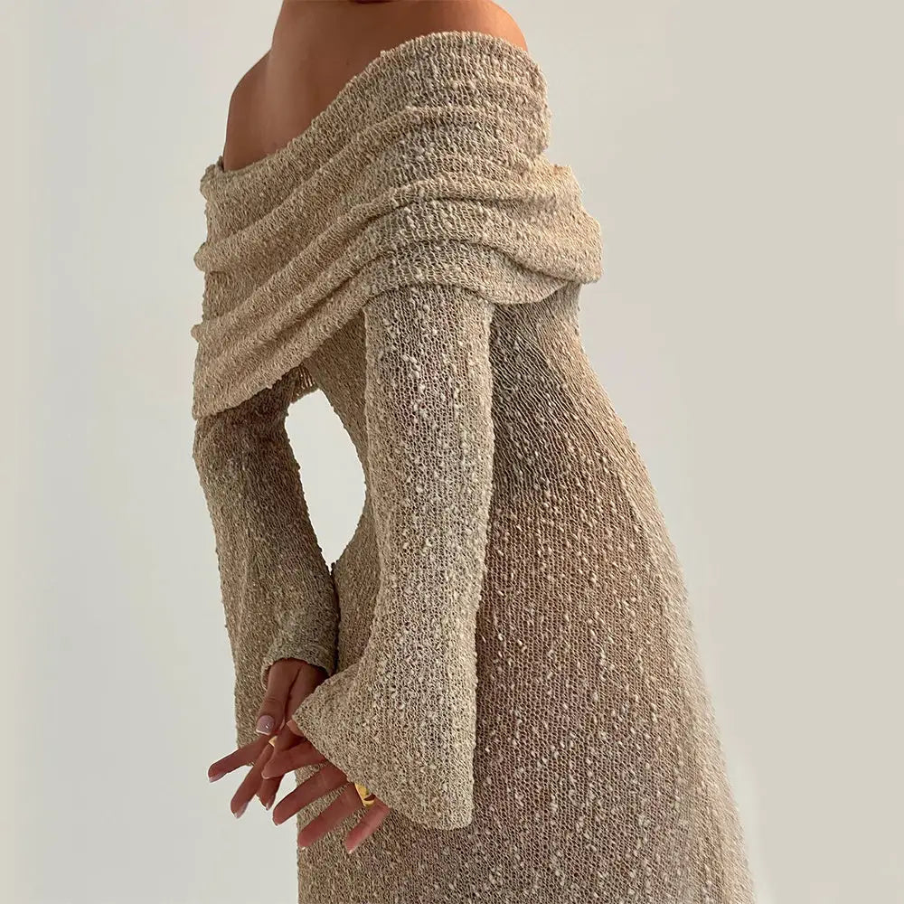 New One-shoulder Knitted Long-sleeved Dress Sexy Beach Holiday Long Dresses Womens Clothing Beyond Trends Hub