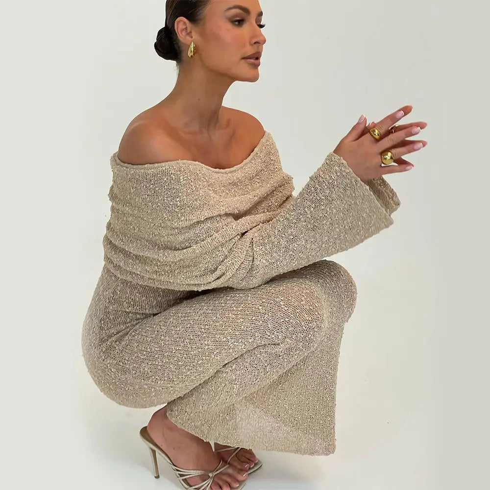 New One-shoulder Knitted Long-sleeved Dress Sexy Beach Holiday Long Dresses Womens Clothing Beyond Trends Hub