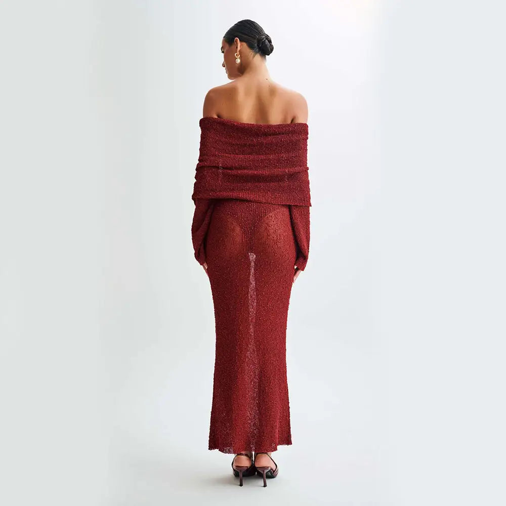 New One-shoulder Knitted Long-sleeved Dress Sexy Beach Holiday Long Dresses Womens Clothing Beyond Trends Hub