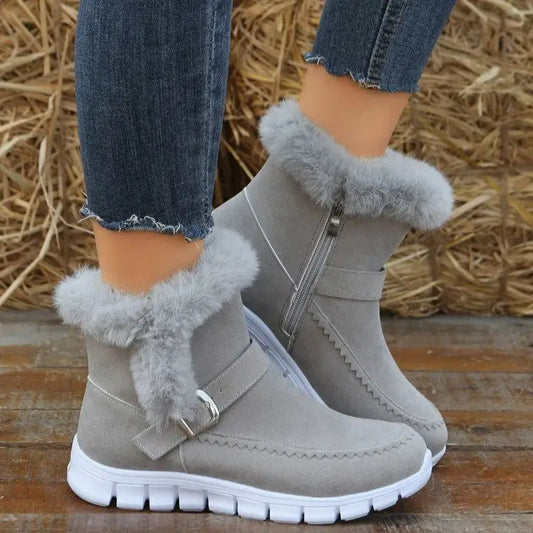 New Snow Boots Winter Warm Thickened Solid Color Plush Ankle Boots With Buckle Design Plus Velvet Flat Shoes For Women Beyond Trends Hub