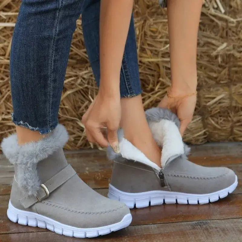 New Snow Boots Winter Warm Thickened Solid Color Plush Ankle Boots With Buckle Design Plus Velvet Flat Shoes For Women Beyond Trends Hub