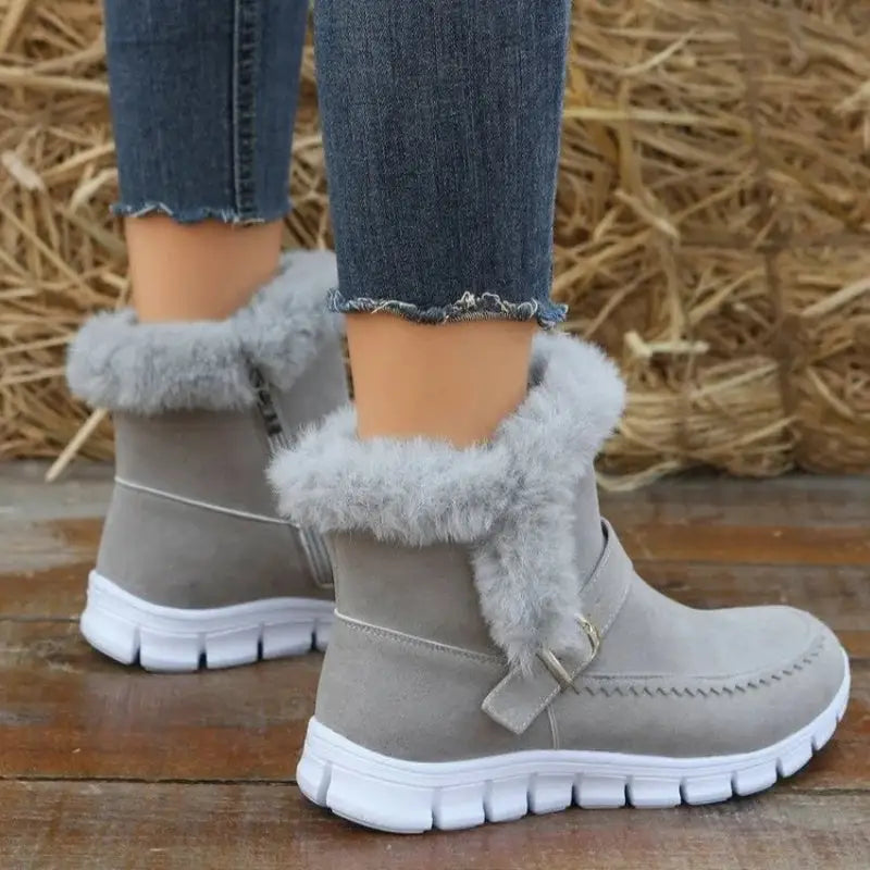 New Snow Boots Winter Warm Thickened Solid Color Plush Ankle Boots With Buckle Design Plus Velvet Flat Shoes For Women Beyond Trends Hub