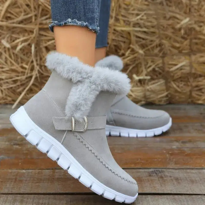 New Snow Boots Winter Warm Thickened Solid Color Plush Ankle Boots With Buckle Design Plus Velvet Flat Shoes For Women Beyond Trends Hub