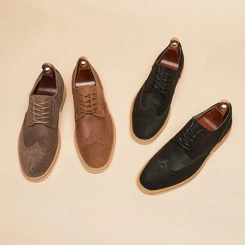 New Spring And Summer Genuine Leather Cow Suede Brogue Formal Business Men's Leather Shoes Beyond Trends Hub