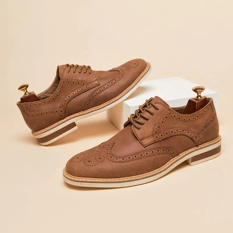 New Spring And Summer Genuine Leather Cow Suede Brogue Formal Business Men's Leather Shoes Beyond Trends Hub