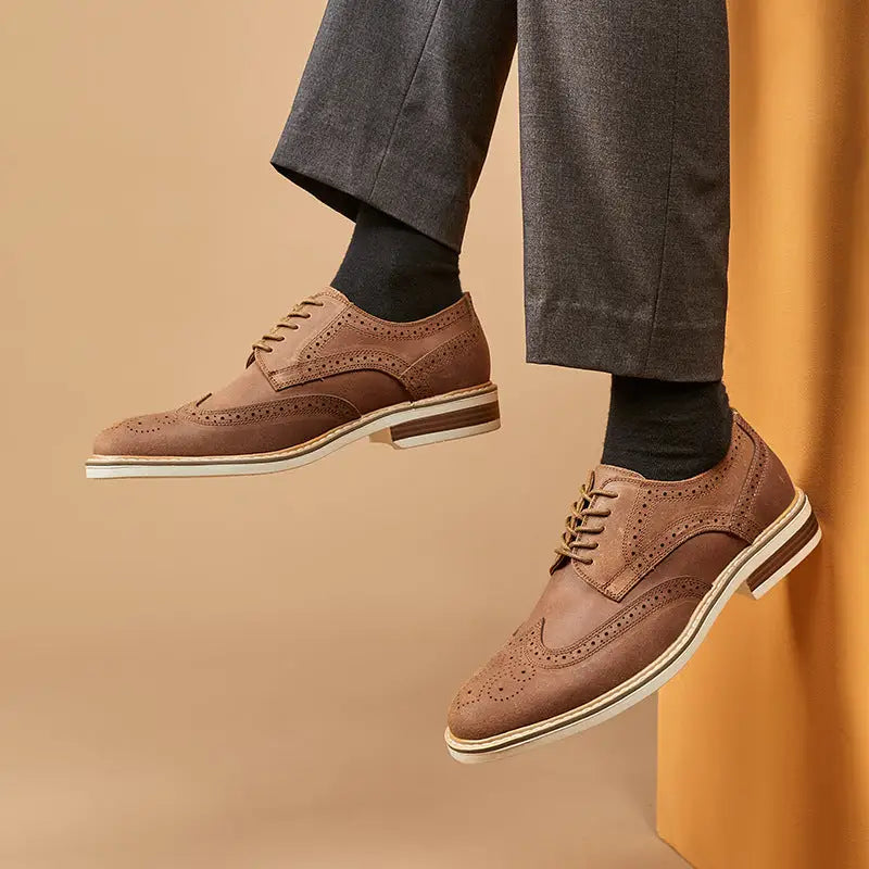 New Spring And Summer Genuine Leather Cow Suede Brogue Formal Business Men's Leather Shoes Beyond Trends Hub