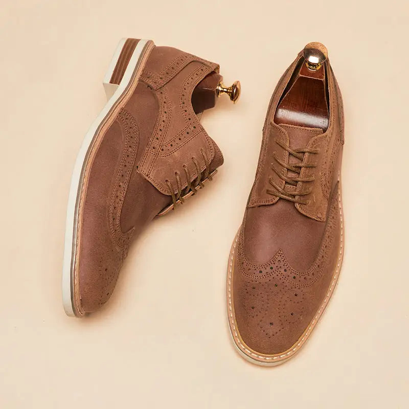 New Spring And Summer Genuine Leather Cow Suede Brogue Formal Business Men's Leather Shoes Beyond Trends Hub
