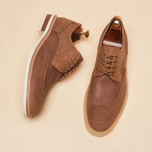 New Spring And Summer Genuine Leather Cow Suede Brogue Formal Business Men's Leather Shoes Beyond Trends Hub