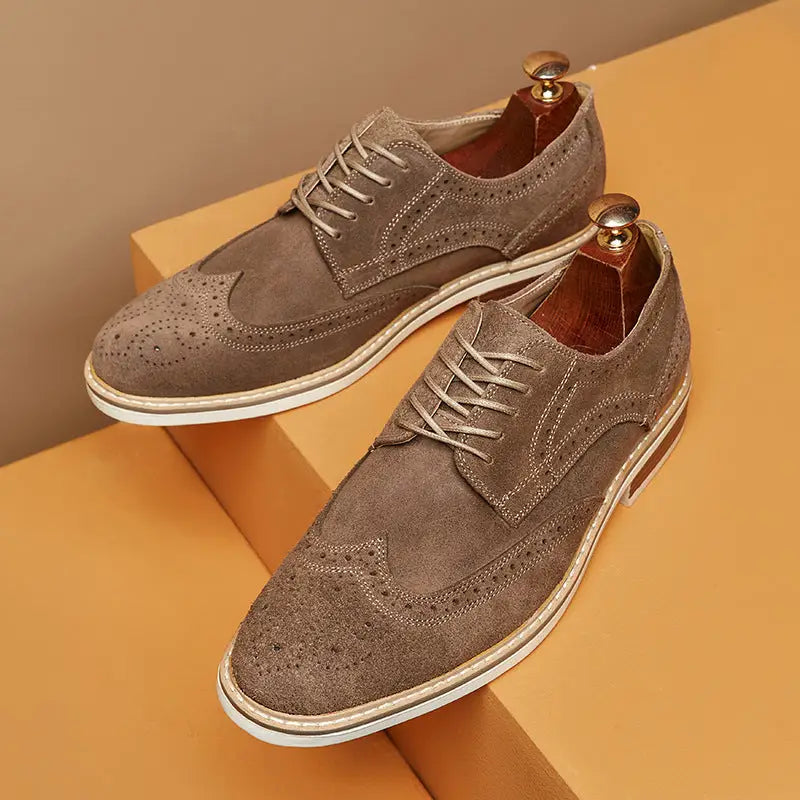 New Spring And Summer Genuine Leather Cow Suede Brogue Formal Business Men's Leather Shoes Beyond Trends Hub