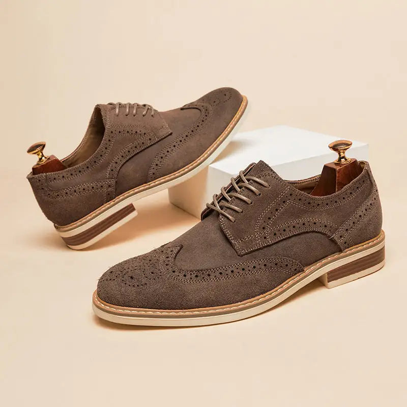 New Spring And Summer Genuine Leather Cow Suede Brogue Formal Business Men's Leather Shoes Beyond Trends Hub